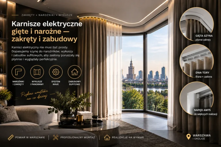 Karnisze elektryczne gięte i narożne — zakręty i zabudowy